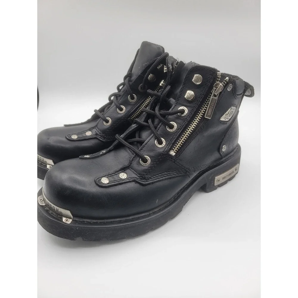 Harley Davidson 81639 Black Leather Biker Boots Side Zip Mens 9.5 Womens 11